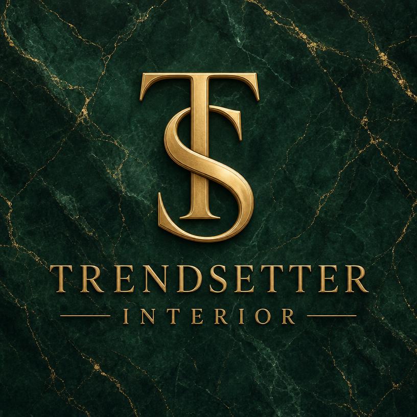 Trendsetter Interior logo — gold TS monogram on emerald marble
